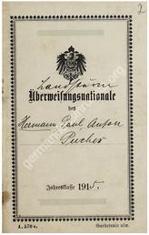 Akte 395. Personalakte des Beamtenstellvertreters Hermann Pucher (5.4.1886 in Märzdorf/Ohlau) mit beigefügter Überweisungsnationale