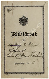 Akte 387. Kriegsranglisten-Auszug, Militärpass und Überweisungsnationale des Feld-Unterveterinärs Alwin Kreibohm (17.7.1894 in Hildesheim)