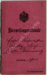 Akte 393. Personalakte des Oberapothekers Walter Bennewitz (17.6.1884 in Carzig/Soldin) mit beigefügter Überweisungsnationale