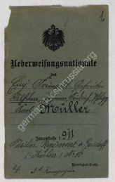 Akte 383. Personalakte des Oberapothekers Dr. Ing. Wilhelm Müller (18.11.1887 in Wiesbaden) mit beigefügter Überweisungsnationale